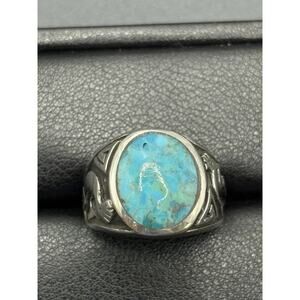 New Condition Sterling Silver Kokopelli Turquoise Gents Ring Size 10